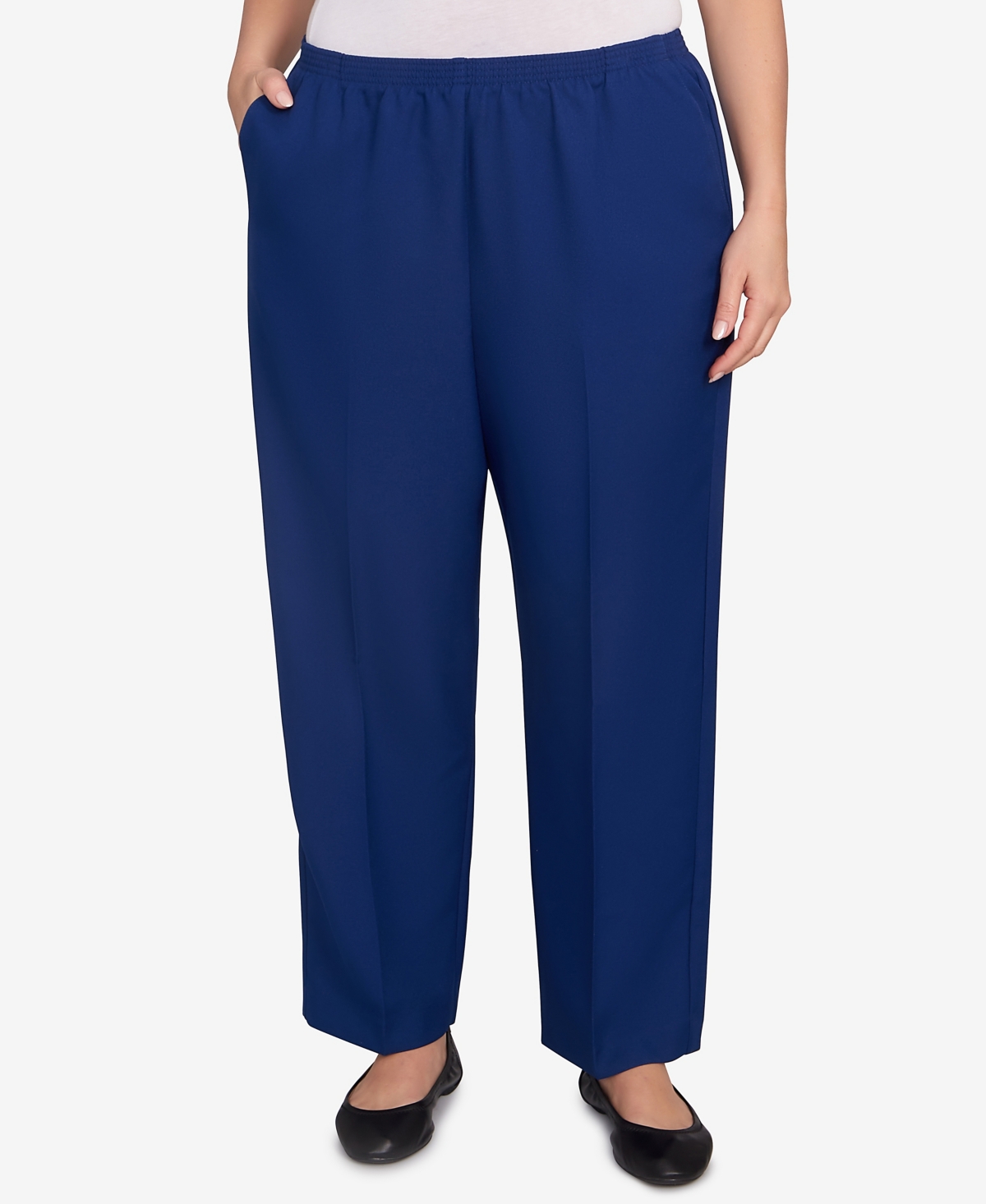 Alfred Dunner Plus Size Classic Poly Accord Medium Length Pants In Blue