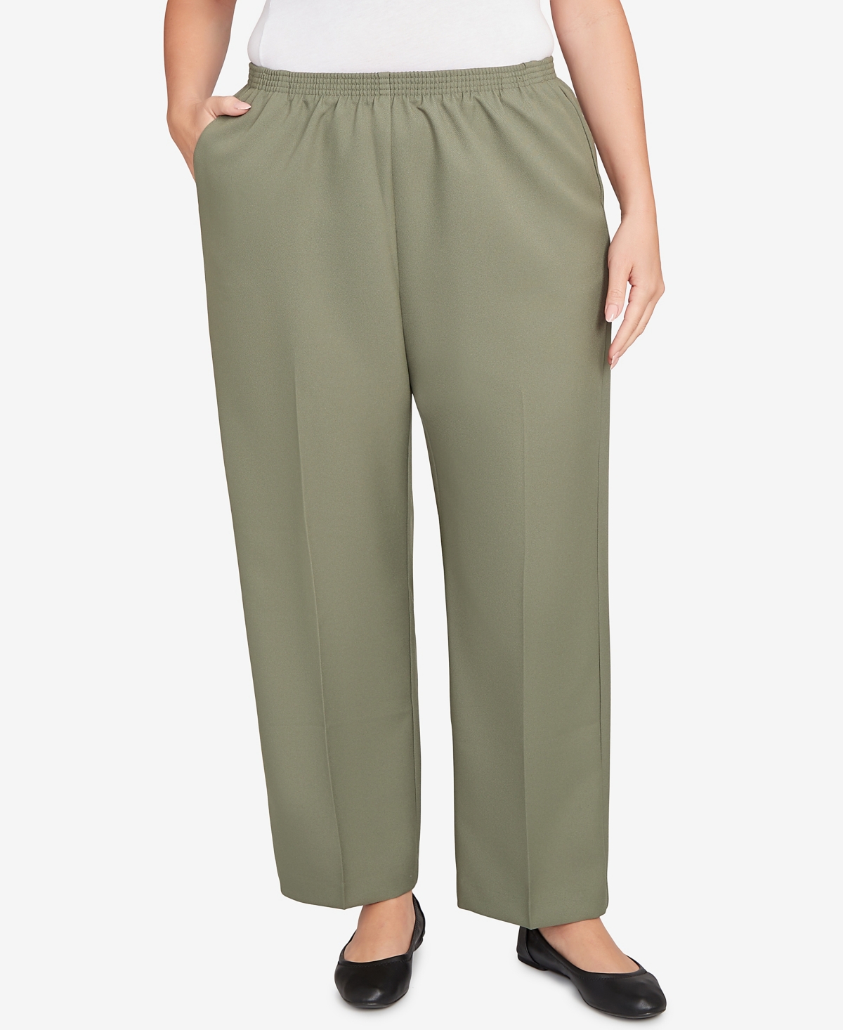 Alfred Dunner Plus Size Classic Poly Accord Medium Length Pants In Green