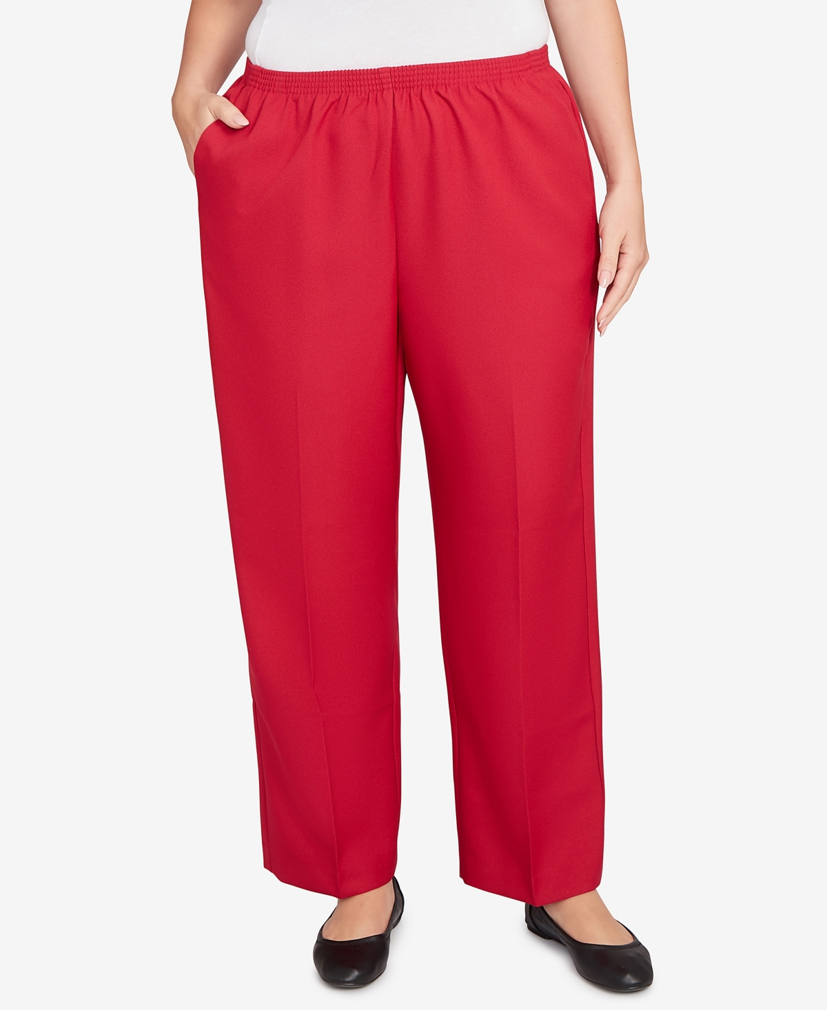 Alfred Dunner Plus Size Classic Poly Accord Short Length Pants In Red