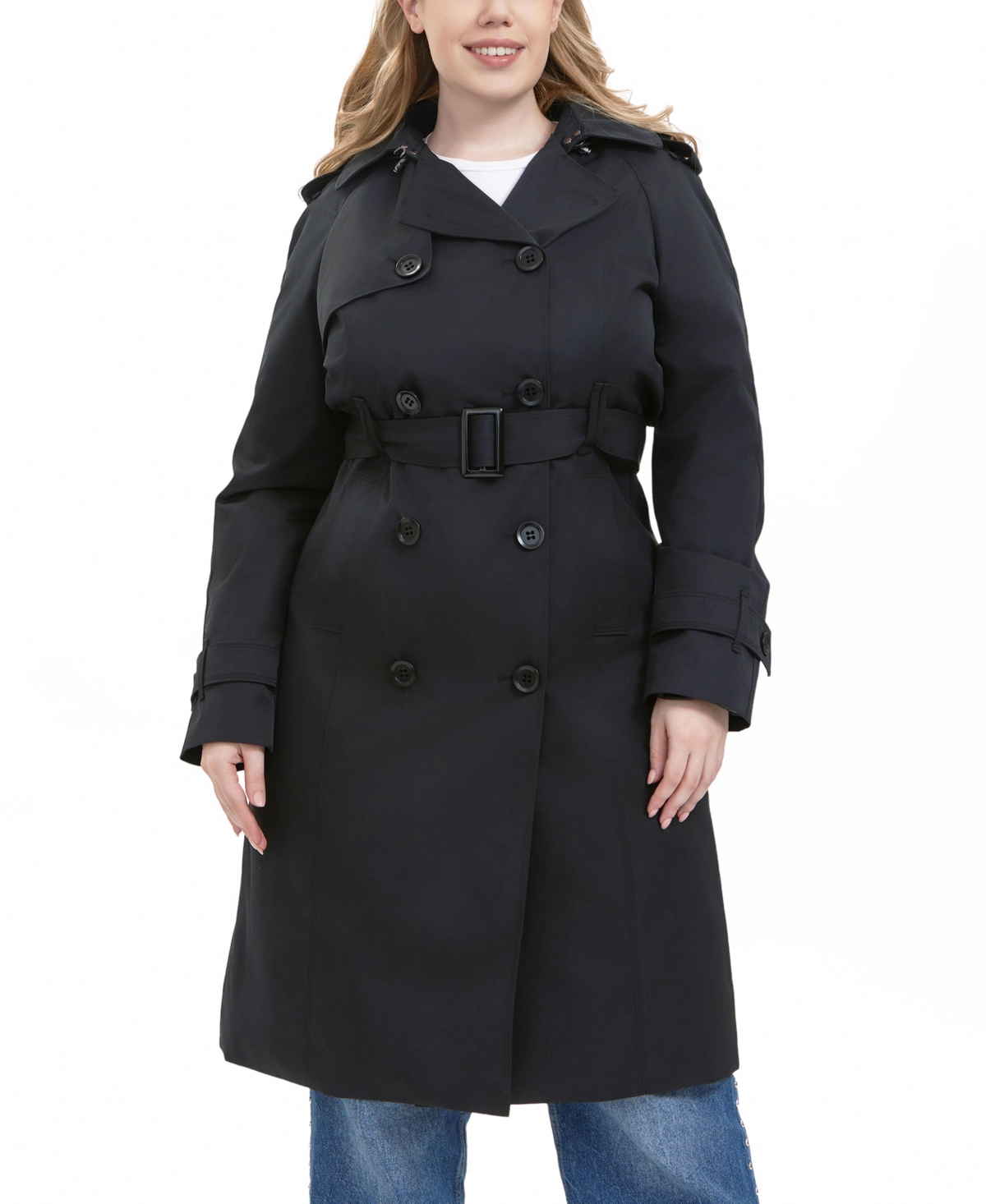 Plus Size Eliana Water Resistant Hooded Trench Coat - Black