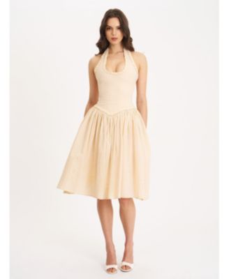 Women's Idella Yellow Gingham U Neck Midi Dress