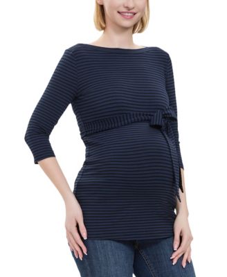 Maternity Striped Boat Neck Top