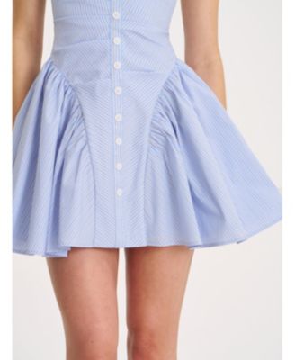 Women's Melody Baby Blue Railroad Stripe Halter Drop Waist Mini Dress