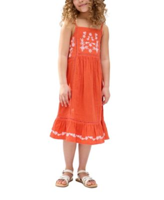 Raffya Kids Eina Ladder Insert Embroidered Dress - Orange