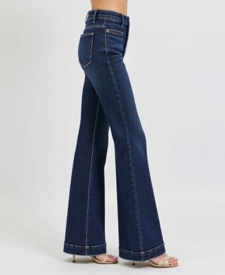 Women's High Waist Flare Front Patch Pocket Jeans