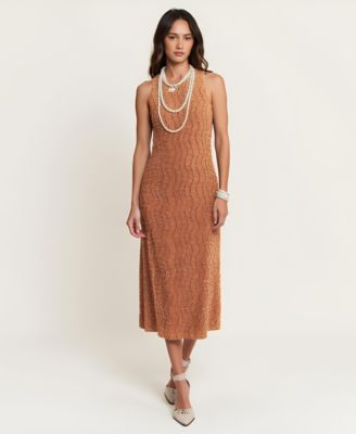 Women's Hand-Embellished Sleeveless Mesh Sequin Midi Dress