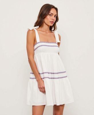 Women's Sleeveless Tiered Embroidered Trim Mini Dress