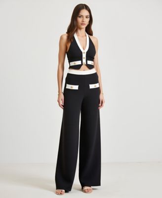 Women's Two-Piece Halter Crop Top and Wide-Leg Pant Set
