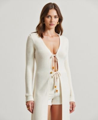 Women's Ribbed Knit Longline Cardigan and Shorts Set