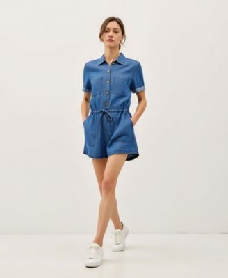Women's Utility Button-Up Drawstring Waist Romper