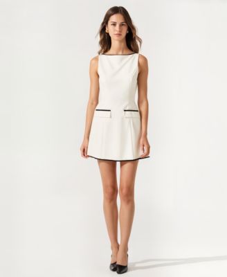 Women's Sleeveless A-Line Contrast Trim Faux Pocket Mini Dress