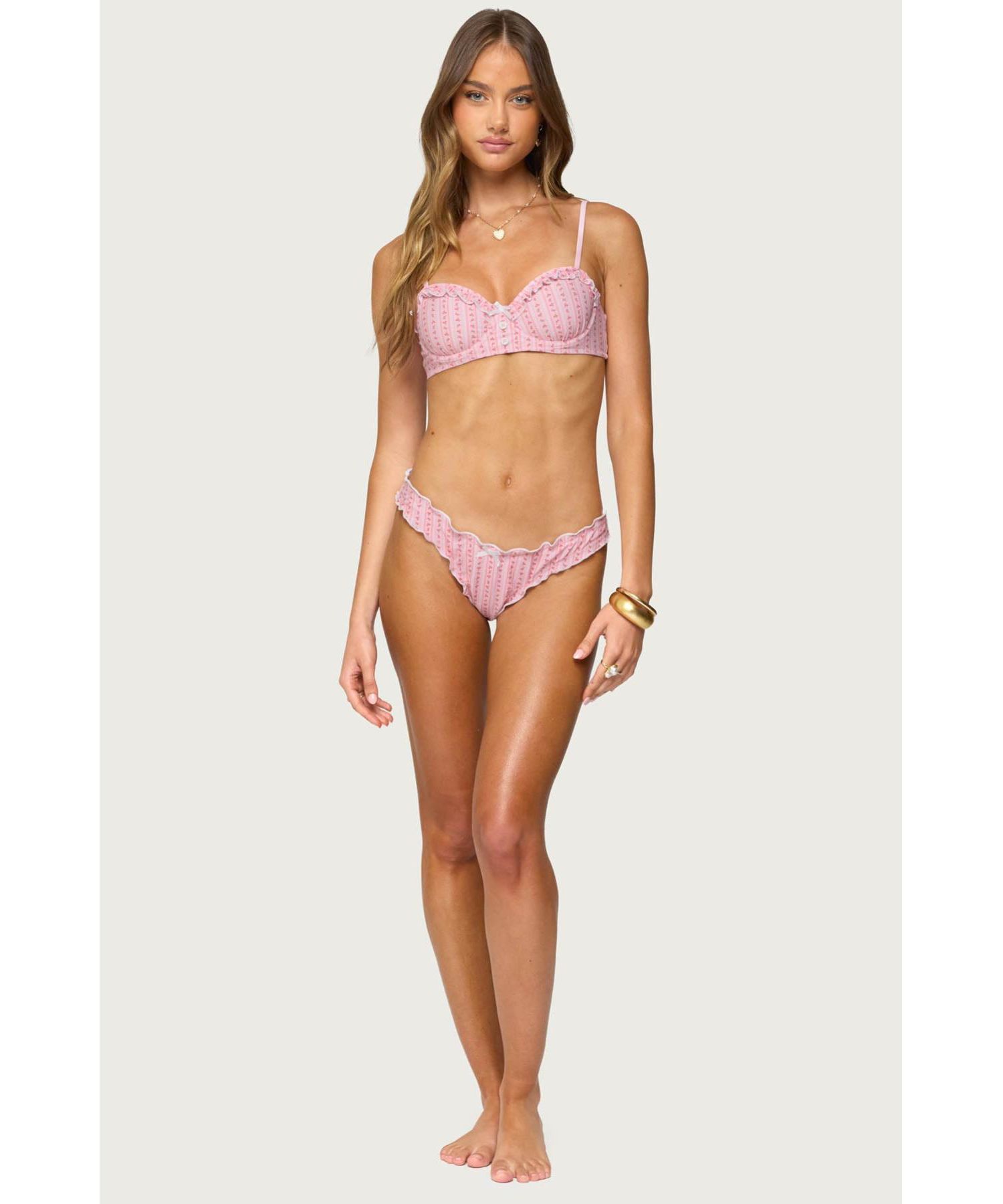 Women's Pip Striped Ruffle Cupped Bikini Top