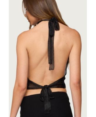 Women's Shiny Knit Cowl Neck Backless Top