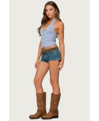 Womens Evan Gingham Button Up Halter Top