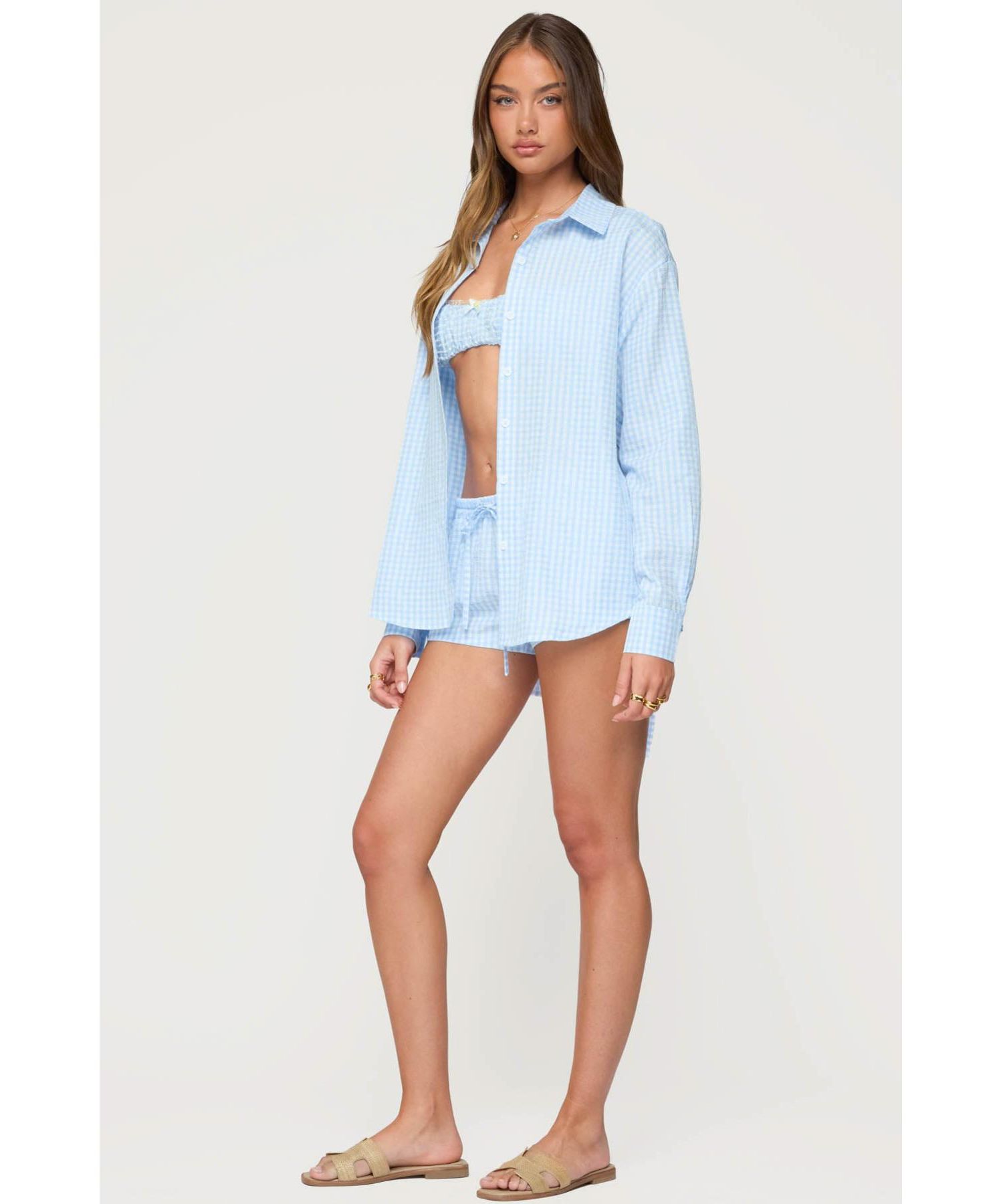 Women's Yaffa Oversized Gingham Button Up Shirt
