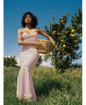 Women's Pallas Pink Lace Trim Crochet Mermaid Maxi Dress