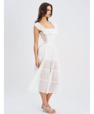 Women Eden Square Neck Ruffle Trim High Waist Midi Dress