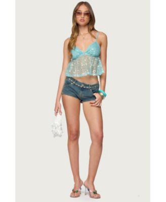 Women's Sheer Sequin Babydoll Tank Top
