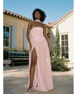 Women's Qianna Baby Pink Peplum Top Drop Waist Chiffon Gown