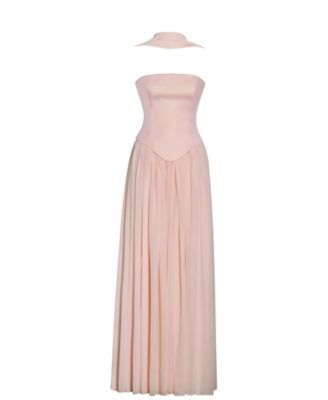 Women's Qianna Baby Pink Peplum Top Drop Waist Chiffon Gown