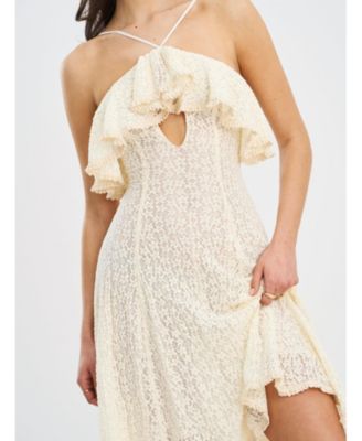 Women's Idra Lace Trim Sleeveless Crochet Midi Trailing Dress