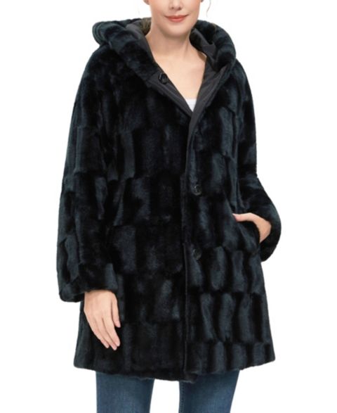 Женские куртки BGSD Women's Brielle Hooded Reversible Faux Mink Fur Coat