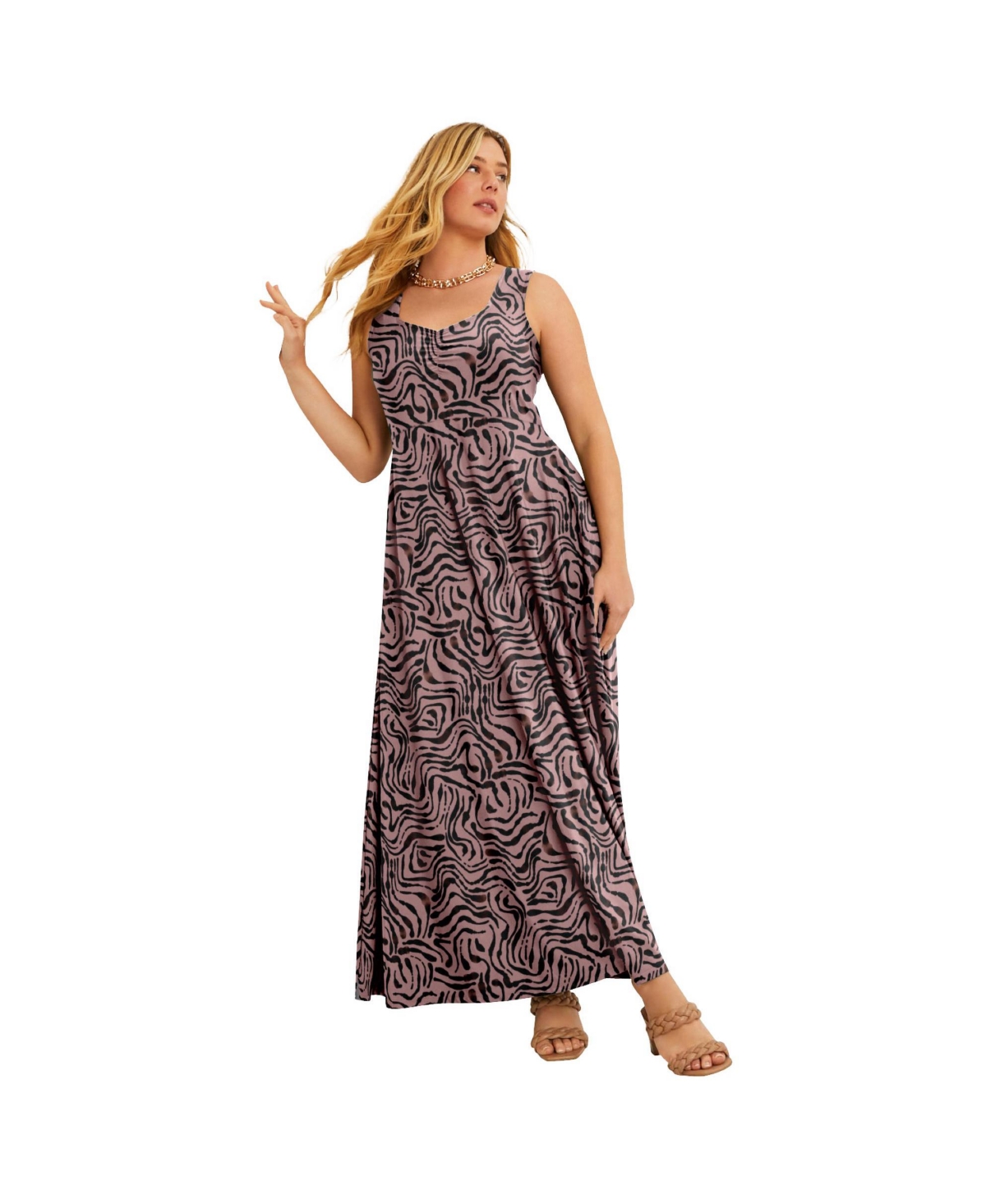 Women's June + Vie Sleeveless Sweetheart Dress - Painted zebra burlwood