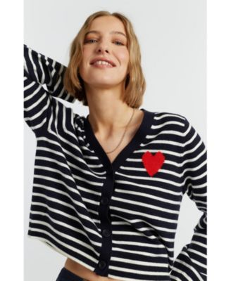 Women's Wool Cashmere Heart Breton Cardigan