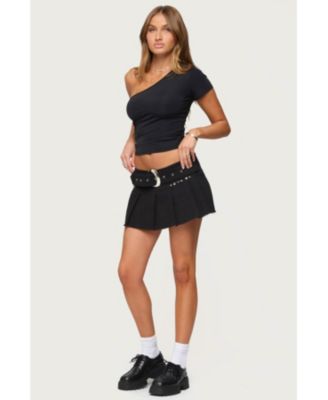 Womens Kore Belt Pleated Denim Micro Skort