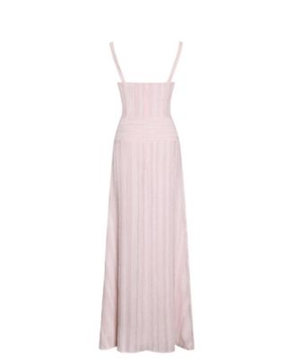 Women's Mallory Baby Pink Stripe Jacquard High Slit Gown
