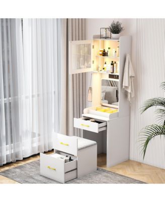 3-in-1 Vanity Desk with LED Sensor Light, Flip Mirror and Drawers