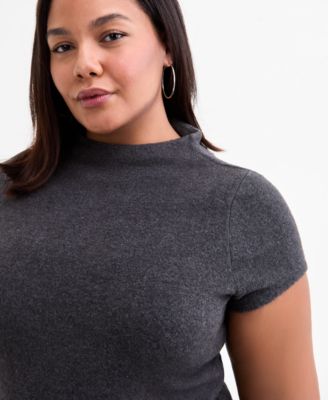 Trendy Plus Size Funnel Neck Short-Sleeve Sweater, Macy's Exclusive
