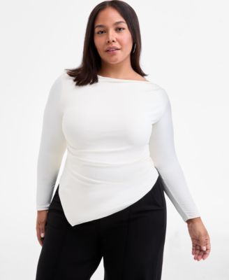 Bar III - Trendy Plus Size Boat-Neck Asymmetrical Hem Top