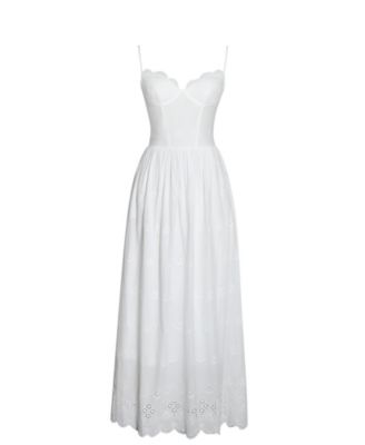 Women's Oberon White Cotton Eyelet Lace-Up Back Maxi Dress