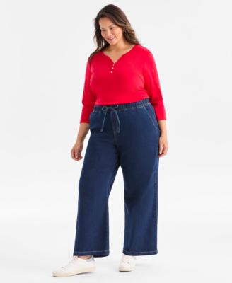 Style & Co - Plus Size High-Rise Pull-On Wide-Leg Jeans