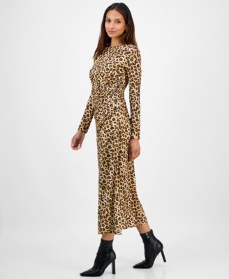 Women's Leopard-Print Mesh Low-Back Midi Dress, Macy's Exclusive