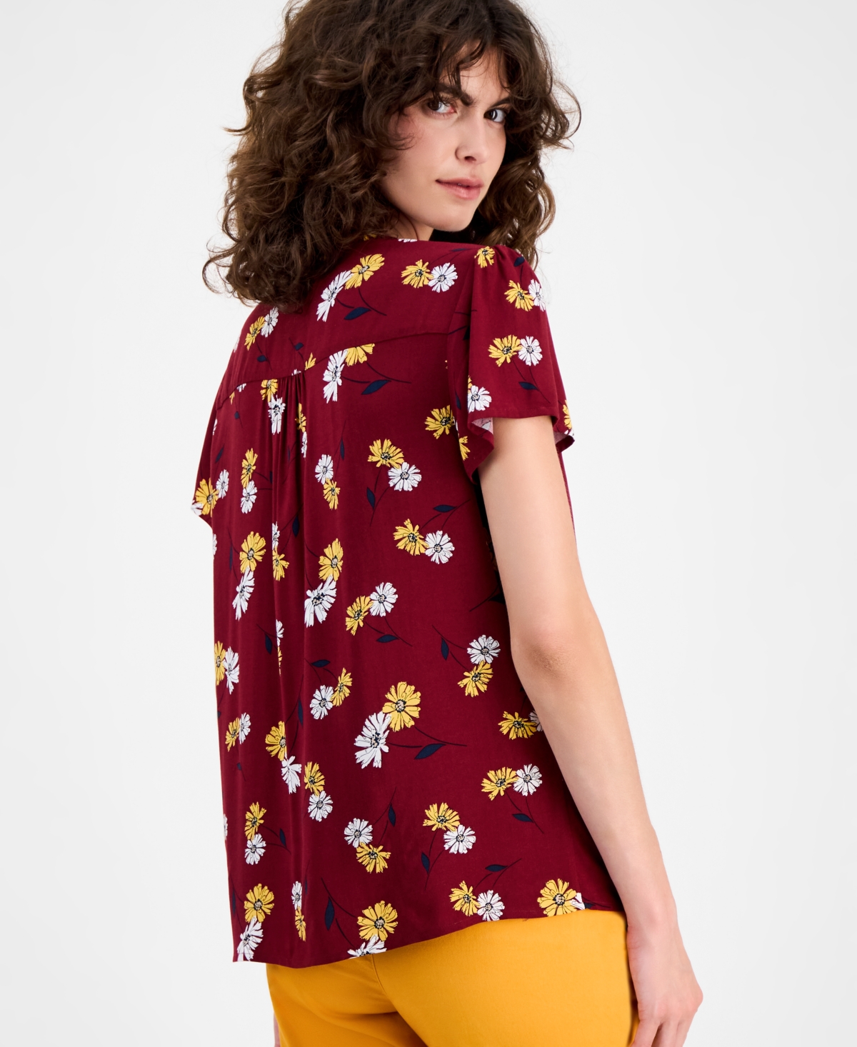 Tommy Hilfiger Women's Daisy Lace-up Ruffled Blouse In Burgundy