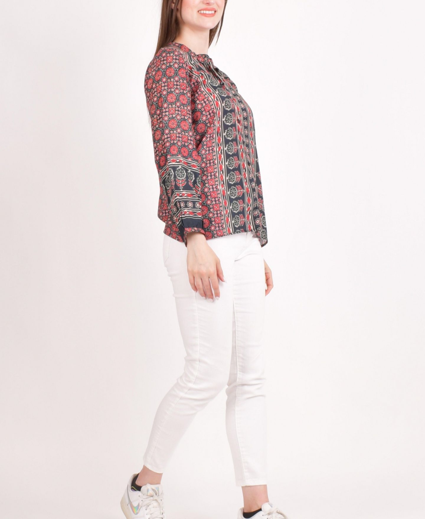 Женский топ RAAS Muslin Silk Button-Up, цвет: Тёмно-бордовый — фото 4