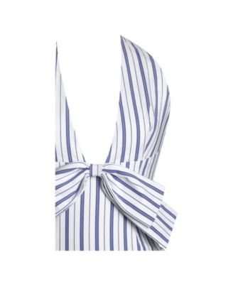 Women's Mackenna Navy Stripe Halter Smock Back Maxi Dress