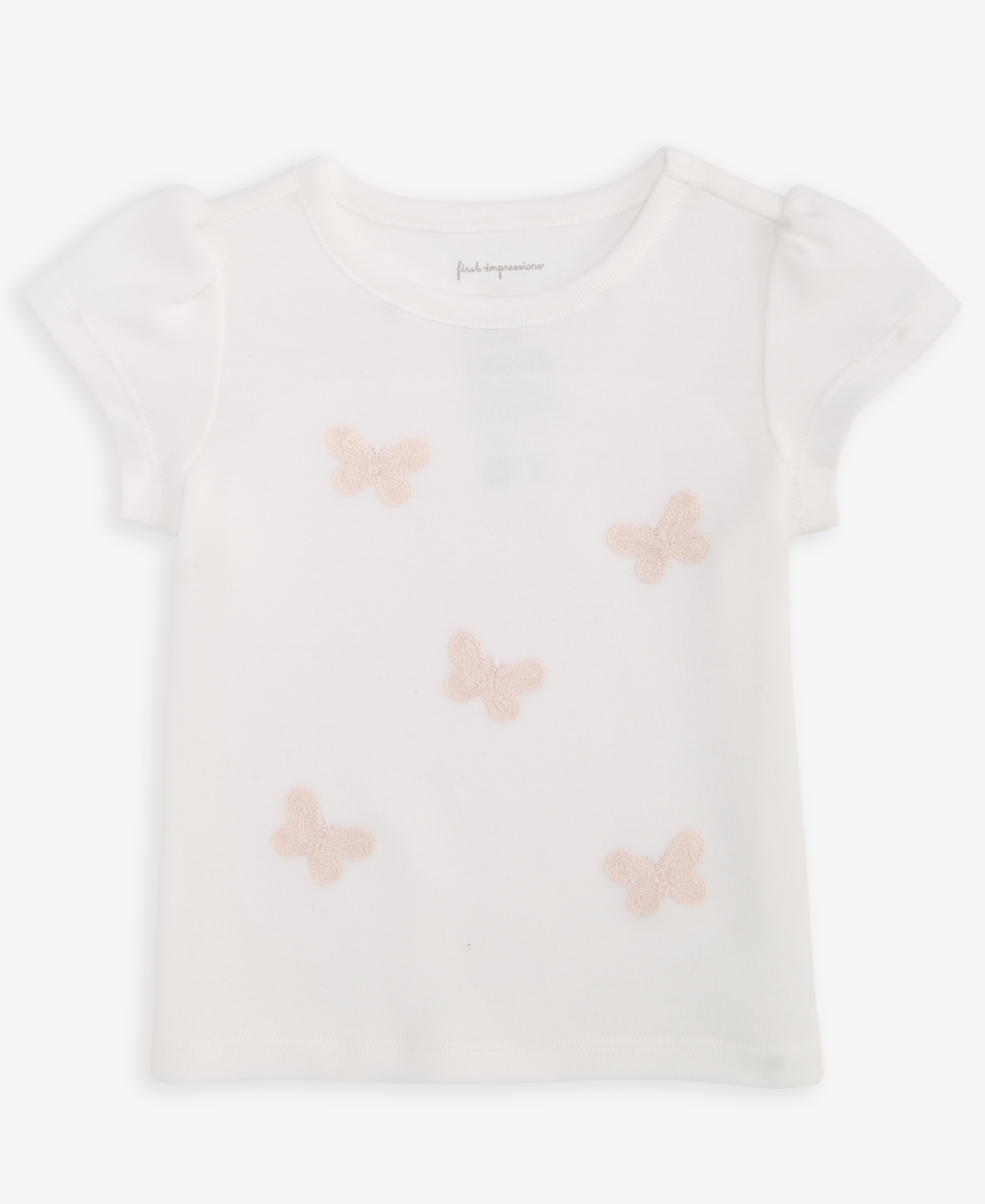 First Impressions Baby Girls Short Sleeve Embroidered Butterflies T-Shirt - Angel White