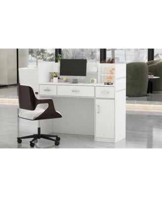 Computer Desk with Drawers, White Office Desk with Storage Cabinet, Study Writing Table for Home Office, Bedroom