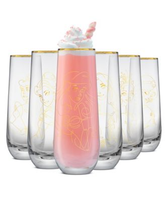 Princess Sketch Art Stemless Flute Glasses, Set of 6