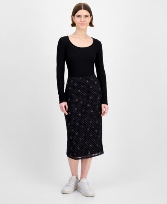 Juniors' Printed-Mesh Midi Skirt