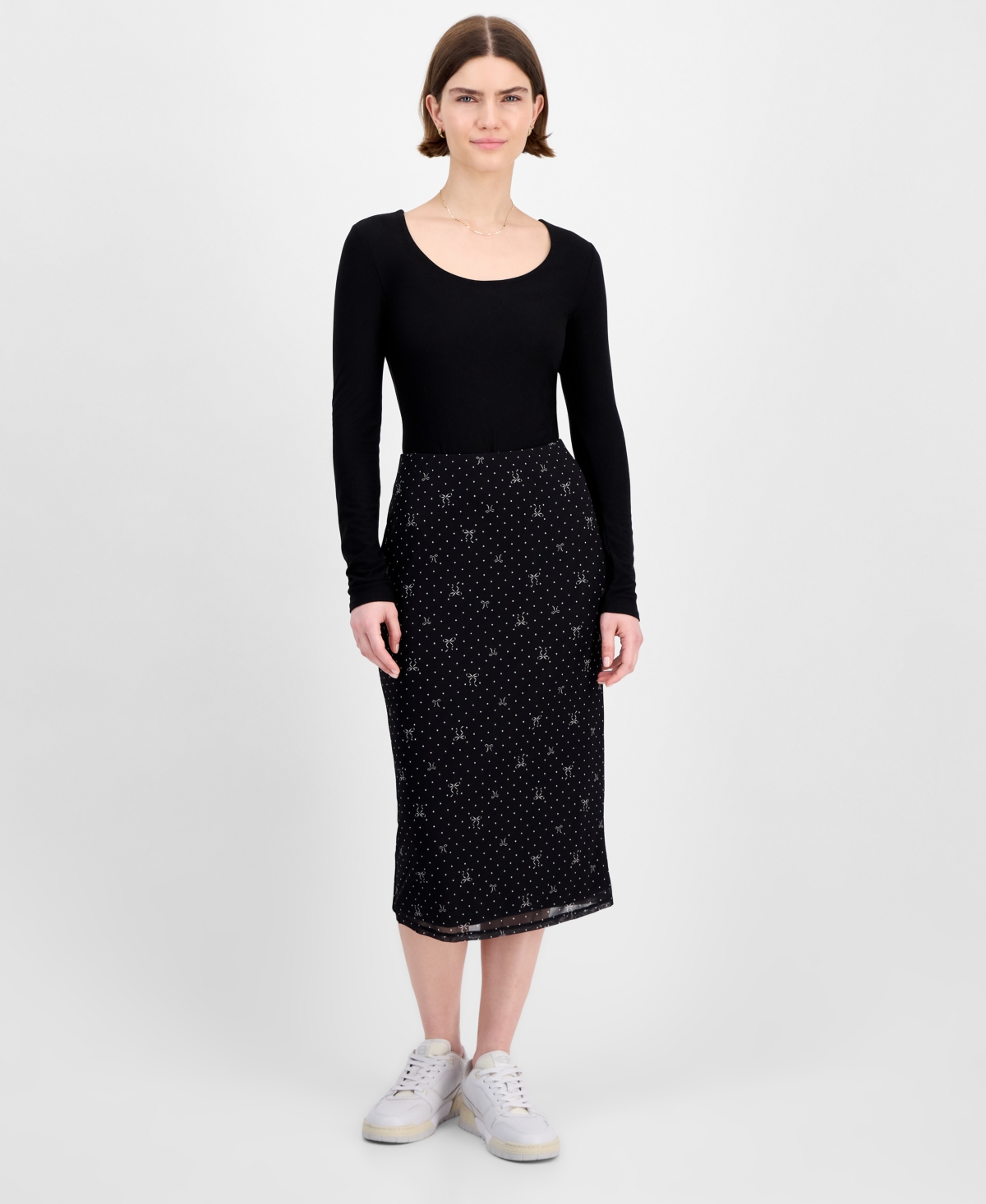 Tinseltown Juniors' Printed-mesh Midi Skirt In Black