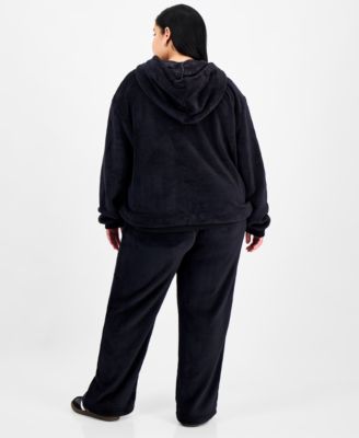 Love Tribe Trendy Plus Size Kuromi Fleece Pullover Hoodie Kuromi Fleece Drawstring Pants In Black