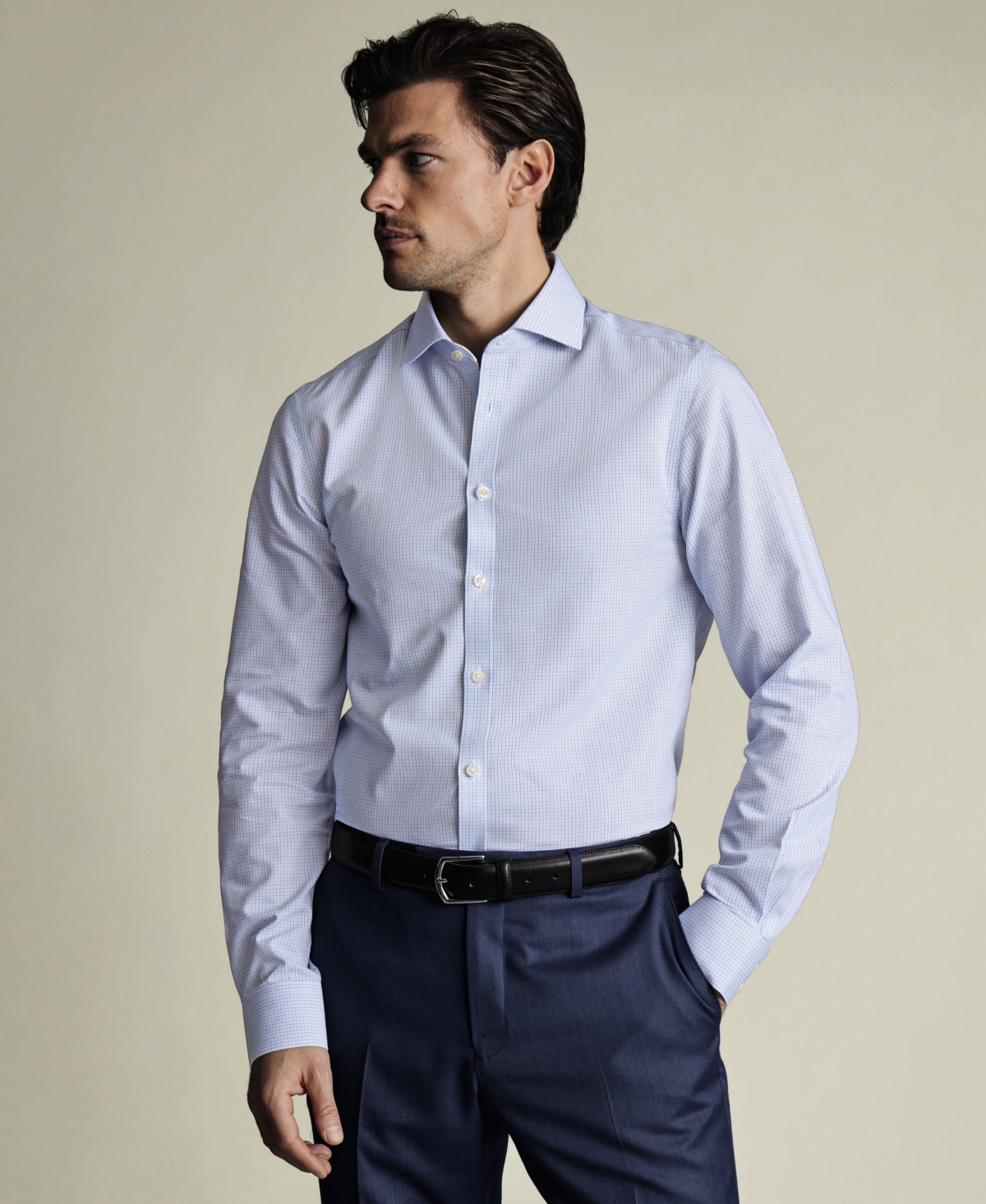 Charles Tyrwhitt Non-iron Poplin Check Shirt In Blue