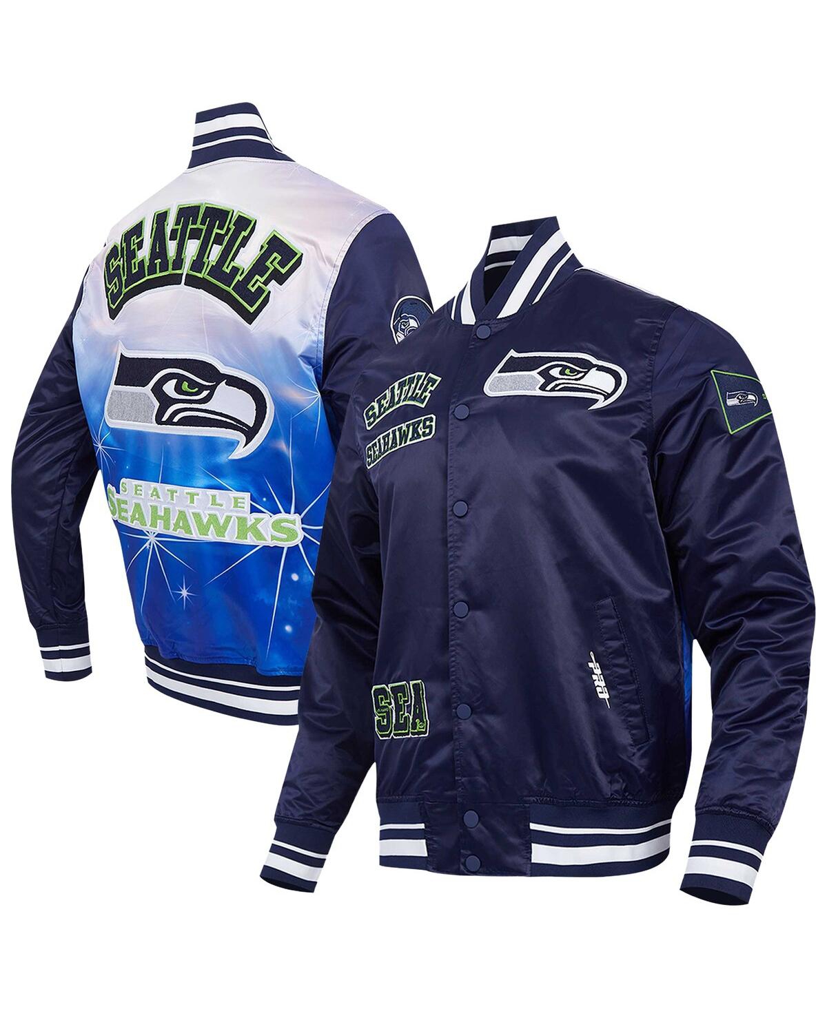 Pro Standard College Navy Seattle Seahawks Sublimated Satin Full-snap Jacket In Blue