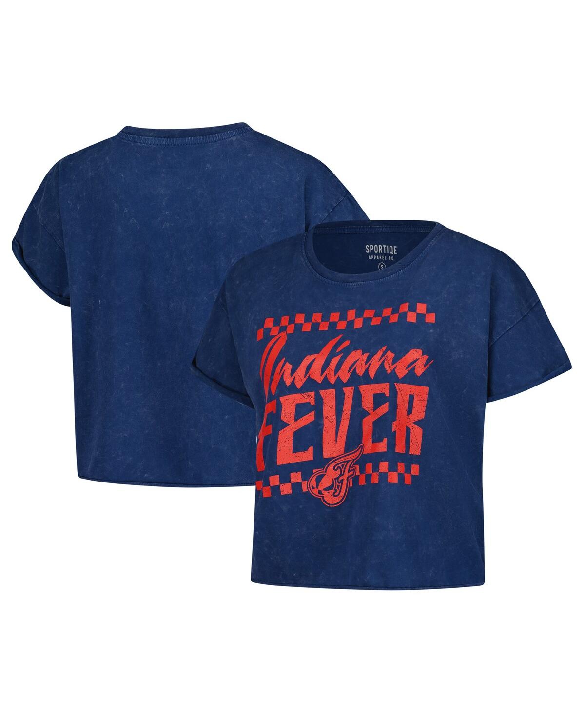 Sportiqe Women's Navy Indiana Fever Rock N Roll Collection Gwen Mineral Wash Cropped T-shirt In Blue
