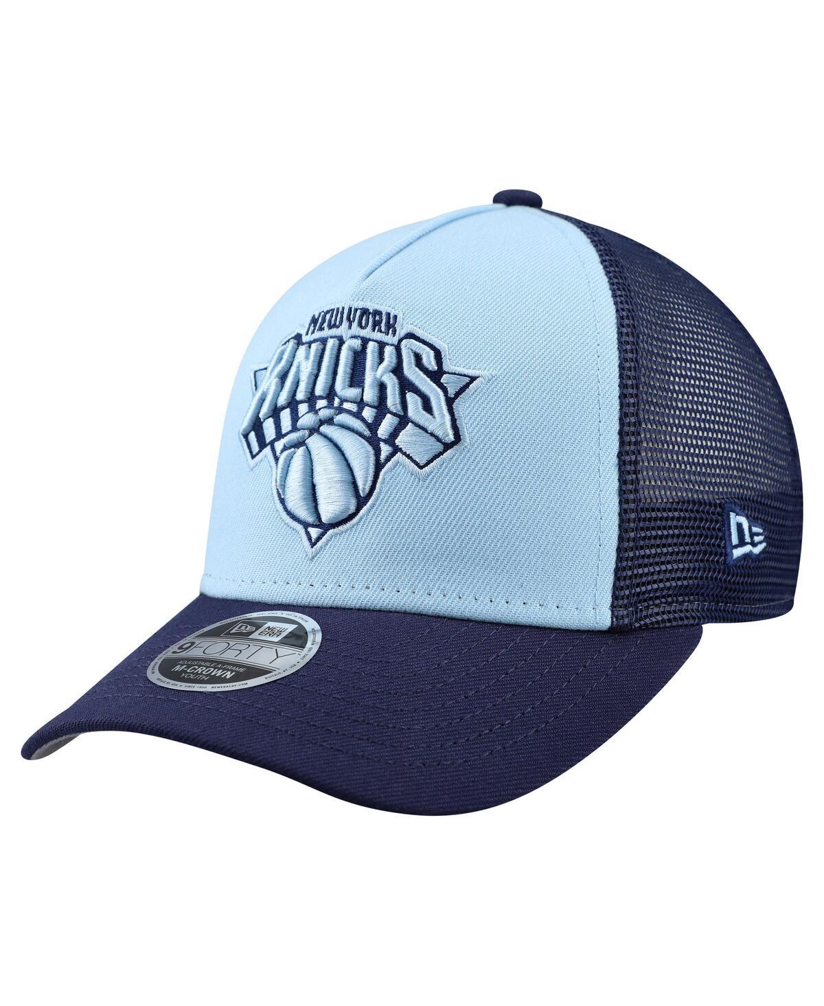 New Era Big Boys And Girls Light Blue New York Knicks Color Pack 9forty A-frame Trucker Adjustable Hat In Blue