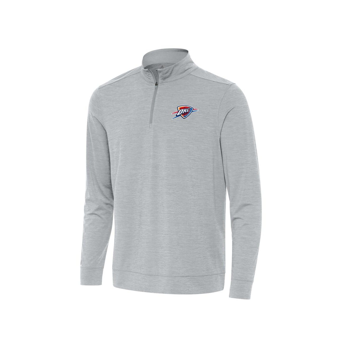 Мужская футболка Antigua Heather Gray Oklahoma City Thunder Bright Quarter-Zip — фото 1